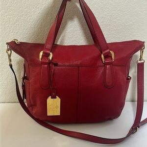Lauren Ralph Lauren Red Pebbled Leather Satchel Shoulder Bag